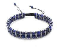 Bracciale etnico a doppia fila con perline rotonde in cristallo di pietra naturale e calcoli biliari neri for uomo e donna(LapisLapis)