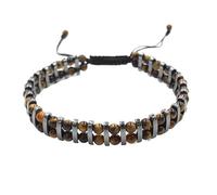 Bracciale etnico a doppia fila con perline rotonde in cristallo di pietra naturale e calcoli biliari neri for uomo e donna(Tiger'seye)