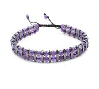 Bracciale etnico a doppia fila con perline rotonde in cristallo di pietra naturale e calcoli biliari neri for uomo e donna(Amethyst)