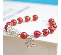 Bracciale Feng Shui/Bracciale Bracciale in Agata Rossa Bracciale Drago in Argento di Buon auspicio Bracciale Regolabile in Pietre Chakra di Buona Fortuna Amuleto Ricchezza Talismano Unisex, 6mm