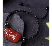Bracciale Feng Shui/Bracciale Bracciale in di Agata Rossa Bracciale con Perline Mantra a Sei Caratteri Bracciale Portafortuna Regolabile Fatto a Mano Talismano per buona Fortuna Unisex, Nero