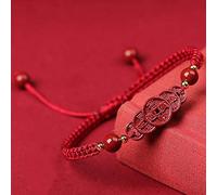 Bracciale Feng Shui Bracciale con Pietra di cinabro Bracciale con Cinque Monete antiche Portafortuna per Donna Uomo Bracciale Buddista Fatto a Mano Talismano Regolabile, Rosso Scuro, Ciondoli della