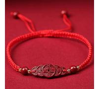 Bracciale Feng Shui Bracciale con Pietra di cinabro Bracciale con Cinque Monete antiche Portafortuna per Donna Uomo Bracciale Buddista Fatto a Mano Talismano Regolabile, Rosso, Amuleto Portafortuna