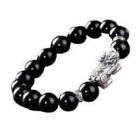 Bracciale Feng Shui, Bracciale di ricchezza Feng Shui Bracciale Nero Obsidian Pi XIU Bracciale in sospeso in sospeso in pernello Pure PI Yao Bracciale Crystal Lucky Charm Lu Auspicious Word Quartz