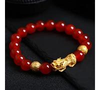 Bracciale Feng Shui Bracciale Drago Bracciale Ossidiana Nera Naturale Bracciale Oro con Ciondoli in Talismano Pietra Chakra Quarzo Amuleto per Buona Fortuna, Agata Rossa, 10 mm