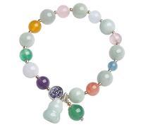 Bracciale Feng Shui, Bracciale Feng Shui Jade Wu Lou Calabash Multi-Gem Crystal Wealth Bracciale 7 Chakra Bilanciante Prosperità CAMPARE Gourde Calcedonia Bangle Longevità Buona Fortuna Chi Money