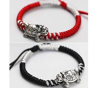 Bracciale Feng Shui, Bracciale Feng Shui ricchezza Drago Bracciale Tibetano in Argento 999 Stile Antico Cinese Bracciale Portafortuna di Buon auspicio Prosperità per Soldi Buona Fortuna, Nero Rosso