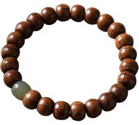 Bracciale Feng Shui, bracciale in legno naturale con gemma giada nefrite Hetian e cristalli chakra. Bracciali spirituali, 15cm, Acetato, Nessuna pietra preziosa