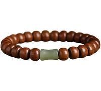 Bracciale Feng Shui, bracciale in legno naturale con gemma giada nefrite Hetian e cristalli chakra. Bracciali spirituali, 17cm, Acetato, Nessuna pietra preziosa