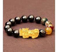 Bracciale Feng Shui Bracciale in Ossidiana Dorata Naturale Bracciale Che Cambia Colore Dio della ricchezza Perline di Talismano per Denaro Prosperità Buona Fortuna,Oro,14mm