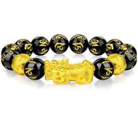Bracciale Feng Shui, Bracciale in Ossidiana Nera, Bracciale Feng Shui ricchezza Bracciale in Sei Parole Naturali Reiki Talismano degli Spiriti maligni per prosperità Soldi Buona Fortuna, 12mm