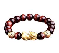 Bracciale,Feng Shui Bracciale Prosperità Occhio di Tigre Rosso Pietra Oro Pi Yao Bracciale ricchezza Bracciale con Perline Bracciale Chakra Amuleto Soldi Buona Fortuna