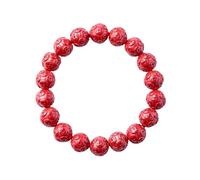 Bracciale Feng Shui con cristalli cinabro, amuleto elastico con perline per buona fortuna, perline Mala buddista intagliate con monete antiche per uomini e donne
