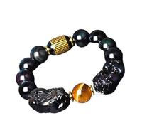 Bracciale Feng Shui, Feng Shui Double/Pi Yao Bracciale per la prosperità di ricchezza Rainbow Obsidian Tiger Eye Stone Heart Sutra Crystal Bangle Amulet Talisman per Denaro Successo di buona Fortuna