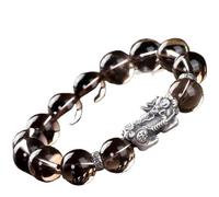 Bracciale Feng Shui, Feng Shui Pi xiu Bracciale Smoky Quarzo Tibetano Pure Silver PI Yao Bracciale Wealth Chakra Gems Bracciale cristallino PI Yao Amulet per la prosperità Successo Contatto di fortuna