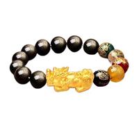 Bracciale Feng Shui in ossidiana dorata per ricchezza e prosperità, amuleto con perline di cristallo che cambiano colore per buona fortuna, polso regolabile da 14 a 19 cm, 10mm, Pietra, Non pietra