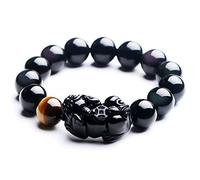 Bracciale Feng Shui in ossidiana nera, Bracciale Feng Shui Amuleto Pixiu Bracciale vintage nero Ossidiana nera naturale Occhio di tigre con perline di cristallo Proteggi gli spiriti maligni for uomo,