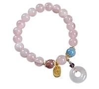 Bracciale Feng Shui in quarzo rosa per ricchezza e amore, amuleto elastico in pietra naturale con ciondolo a forma di moneta, per donne e ragazze, gioielli per meditazione chakra, One Size, Pietra