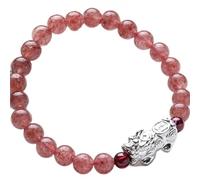 Bracciale Feng Shui Lucky Pixiu Bracciale con granato naturale Bracciale al quarzo fragola Bracciale Reiki Meditazione Chakra for donne Allontana gli spiriti maligni Porta fortuna Prosperità Cinabro(K