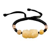 Bracciale Feng Shui mascotte - Bracciale regolabile in giada gialla e corda rossa, fatto a mano, braccialetto portafortuna per uomini e donne