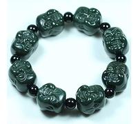 Bracciale Feng Shui per uomini Bracciale giada hetiale naturale che rise Buddha testata braccialetta bracciale verde amuleto meditazione di buona fortuna talisman per ricchezza di prosperità