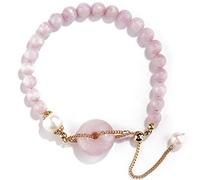 Bracciale Feng Shui Ricchezza, Bracciale con Perline di Giada, Bracciale con Cristallo di Lavanda, Fibbia Armonia/Ciondolo a Ciambella, Bracciale Regolabile in Oro 14K, Portafortuna for Donne, Cristal