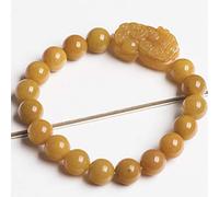 Bracciale Feng Shui Ricchezza/Braccialetto che trasporta monete antiche Bracciale in giada di seta dorata naturale Bracciale elastico Bracciale in giada gialla Donna Uomo Talismano porta fortuna, 10MM