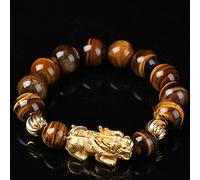 Bracciale Feng Shui Ricchezza per Uomo Bracciale in Pietra Occhio di Tigre Giallo Bracciale Elastico Intagliato a Mano Mantra Talismano per Prosperità Soldi Buona Fortuna,14MM