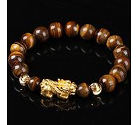 Bracciale Feng Shui Ricchezza per Uomo Bracciale in Pietra Occhio di Tigre Giallo Bracciale Elastico Intagliato a Mano Mantra Talismano per Prosperità Denaro Buona Fortuna,10MM
