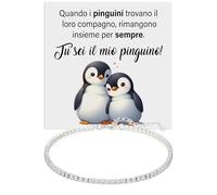 Bracciale Fidanzata Moglie Anniversario Argento Sterling 925 Compleanno Idee Regali per lei, Bracciale Fidanzati Idea Regalo Natale - Cofanetto con DEDICA incluso. (Pinguino - Tennis)