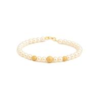 Bracciale filo di perle naturali acqua dolce tre applicazioni in oro giallo 18kt diamantate gioiello da donna ragazza elegante matrimonio cresima