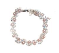 Bracciale Fine Con Splicing In Argento Con Diamanti Spezzati, Zircone Scintillante E Perline Rotonde Alternate, Ammasso Di Fiori Di Cristallo Adatto Per La Datazione, Tempo Libero Quotidiano
