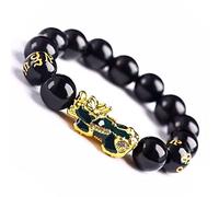 Bracciale Fortunato, Braccialetto Feng Shui, Feng Shui Wealth Bracciale Pietra Bracciale Nero per Donne Uomini 10/12/14 mm Bracciale in Perline di Amuleto Buona Fortuna Bracciale di Pietre Chakra