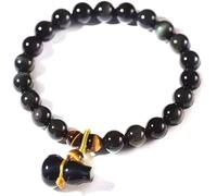 Bracciale Fortunato, Braccialetto Nero Feng Shui, per Donne Uomini Naturali Neri wu Lou Calabash goldino Arcobaleno Eye Tigre Eye Bracciale attira buona Fortuna, 8mm