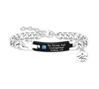 Bracciale Forza e Fede - Catena Cubana Massiccia in Acciaio Inossidabile - « Sii forte e coraggioso! » Giosuè 1:9 - Simbolo di Fede e Croce - Gioiello Energia Positiva e Incoraggiamento Y4354