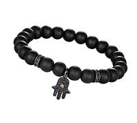 Bracciale gembo gioiello fascino, perle di onice nero opaco naturale Bracciale in perline, mano di braccialetti a sospensione nero fatima, bracciale elastico Bracciale Crystal Gioielli di cristallo