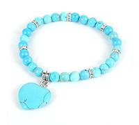 Bracciale gembo gioiello fascino, perle turchese blu naturali bracciale in perline, braccialetti a sospensione a cuore, bracciale elastico bracciale in cristallo gioielli di cristallo per uomini