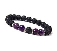 Bracciale gemella di gioielli fascino, braccialetti di perline Ametista naturale per perle di pietra di lava nera braccialetti elastici bracciale cristallo di cristallo gioielli di cristallo per