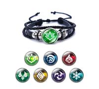 Bracciale Genshin Impact,Bracciale Luminoso Animne,Braccialetti Luminosi Element che Brillano al Buio,Braccialetto Fortunato con 7 Elementi di Ricambio:Fuoco,Ghiaccio,Vento,Erba,Roccia,Tuono,Acqua