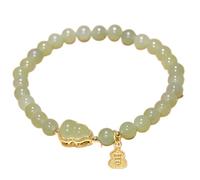 Bracciale giada hetiano naturale Feng Shui Lucky Wu Lou/Fu Fu Charma Charm City Round Nephrite 6mm Bracciale in perline Talisman per le donne Wealth Buona fortuna PROSPERITÀ Meditazione Yoga, Fu