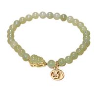 Bracciale giada hetiano naturale Feng Shui Lucky Wu Lou/Fu Fu Charma Charm City Round Nephrite 6mm Bracciale Talisman del bracciale per le donne Buona fortuna PROSPERITÀ Meditazione Yoga, Fu Cinnabar