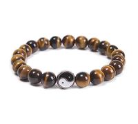 Bracciale Gioielli con Ciondolo Tai Chi Yin e Yang per Lui e per lei, Braccialetto Elastico in Pietra Naturale 8 mm, per Uomo e Donna - 21,5 cm