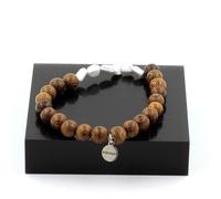 Bracciale Howlite Degli USA + Perle Di Legno 8 Mm. Fabbricato In Francia.