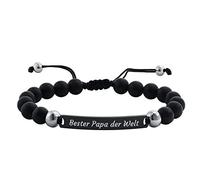Bracciale in acciaio, bracciale da uomo in agata argentata con targhetta incisa Bester Papa Der Welt, 19-27X0.6CM, Acciaio inossidabile acciaio inox Bracciale, Nessuna pietra preziosa
