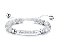 Bracciale in acciaio, bracciale da uomo in agata argentata con targhetta incisa Bester Papa Der Welt, 19-27X0.6CM, Acciaio inossidabile acciaio inox Bracciale, Non pietra preziosa