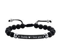 Bracciale in acciaio da uomo, braccialetto da uomo in agata argentata, targhetta con incisione "Daddy I Love You", regalo per papà, 19-27X0.6CM, Acciaio inossidabile acciaio inox Bracciale, Nessuna