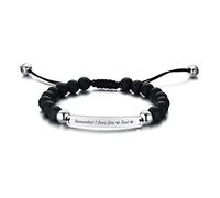 Bracciale in acciaio inossidabile, braccialetto occidentale in agata argentata con targhetta con incisione "Remember I Love You Dad", regalo per papà, 19-27X0.6CM, Acciaio inossidabile acciaio inox