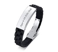 Bracciale in acciaio inossidabile, bracciali da uomo con targhetta per cani incisa Papa Ich Liebe Dich semplice braccialetti, 18-22.5CM, Nessuna pietra preziosa
