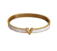 Bracciale in acciaio inossidabile in Classico lettera V Braccialetti aperti for donna in stile punk di cristallo(Q0609-gold1)