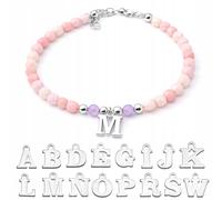 Bracciale in argento con ametista, quarzo rosa, pietra naturale e lettere SILVER